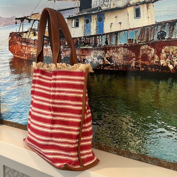 Clarks fringe striped leather and canvas tote - Picture 3 of 14